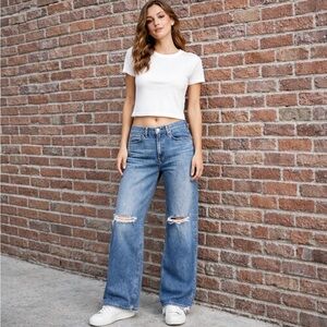 NWT Rag & Bone Logan Mid Rise Wide Leg Distressed Huntley Wash Jeans Sz 27 🧡